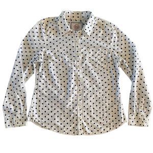 So Perfect button down long sleeve Shirt black and white polka dot size Large